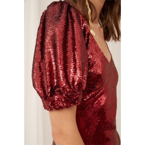 KEEPSAKE THE LABEL Farewell Sequined Puff Sleeve Midi Dress, Red, Size 00, NWT! - Picture 4 of 10